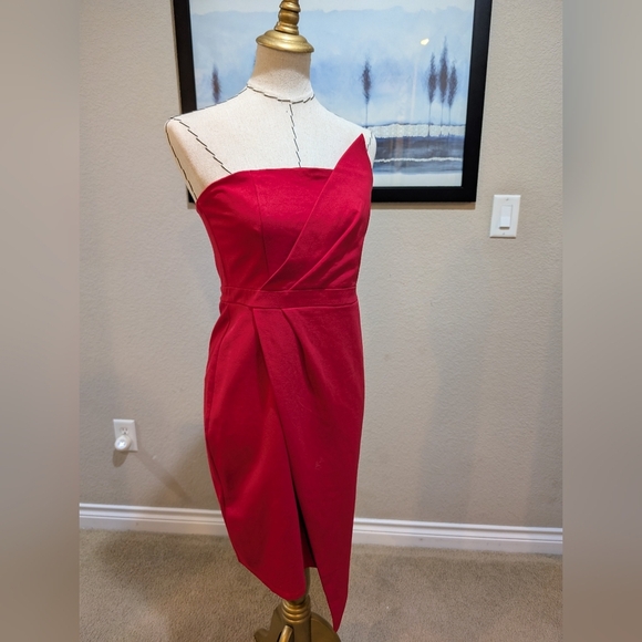 Lulu's Queen Of The City Vibrant Red Asymmetrical Midi Dress - Picture 8 of 8
